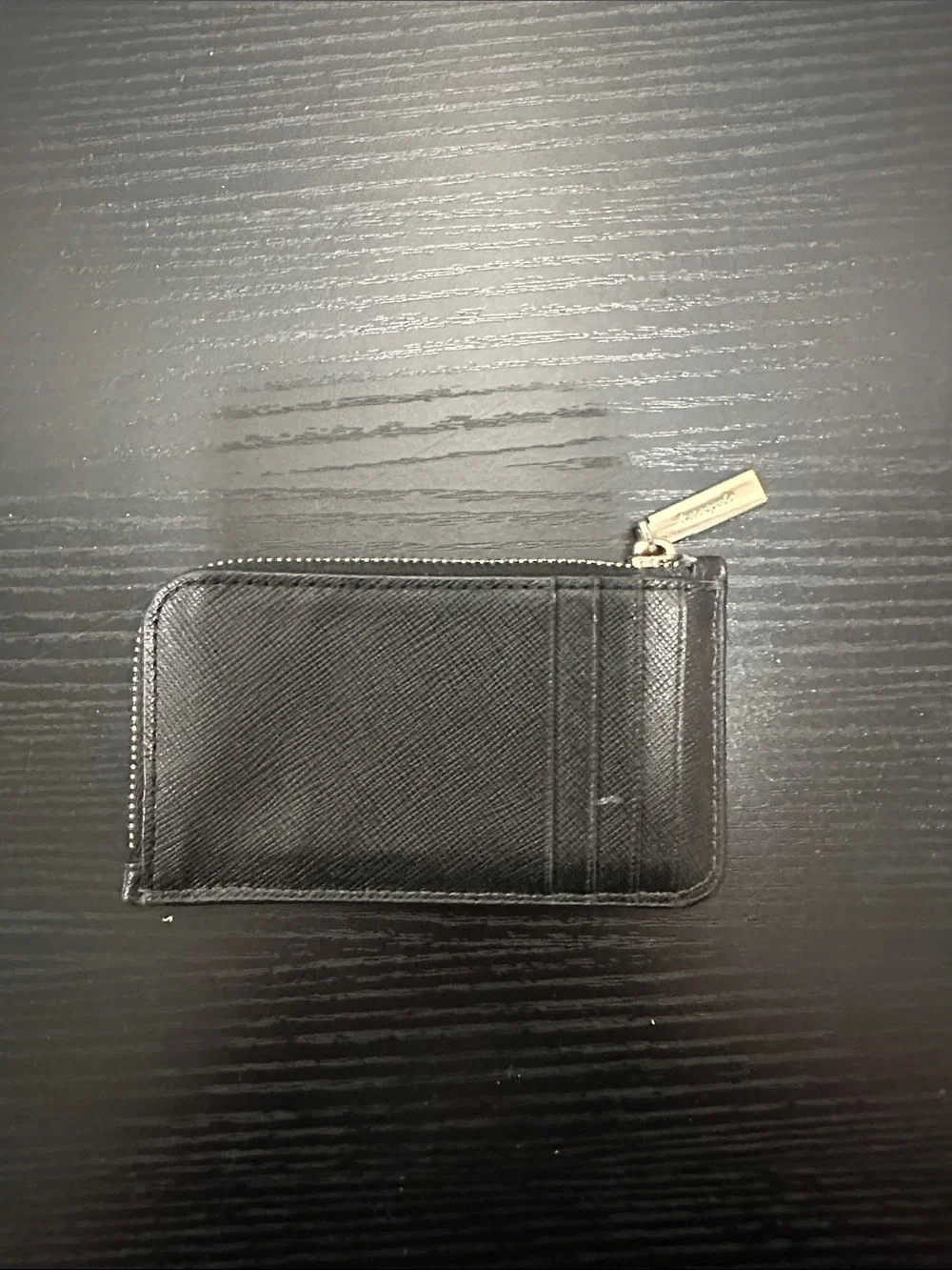 kate spade Black Leather Zip Card Case with Gold Logo